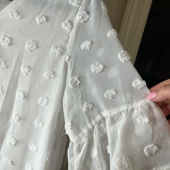 NWT Swiss Dot Chiffon 3/4 Ruffle Sleeve Blouse - Zeagoo Size Small #83 - Picture 8 of 13